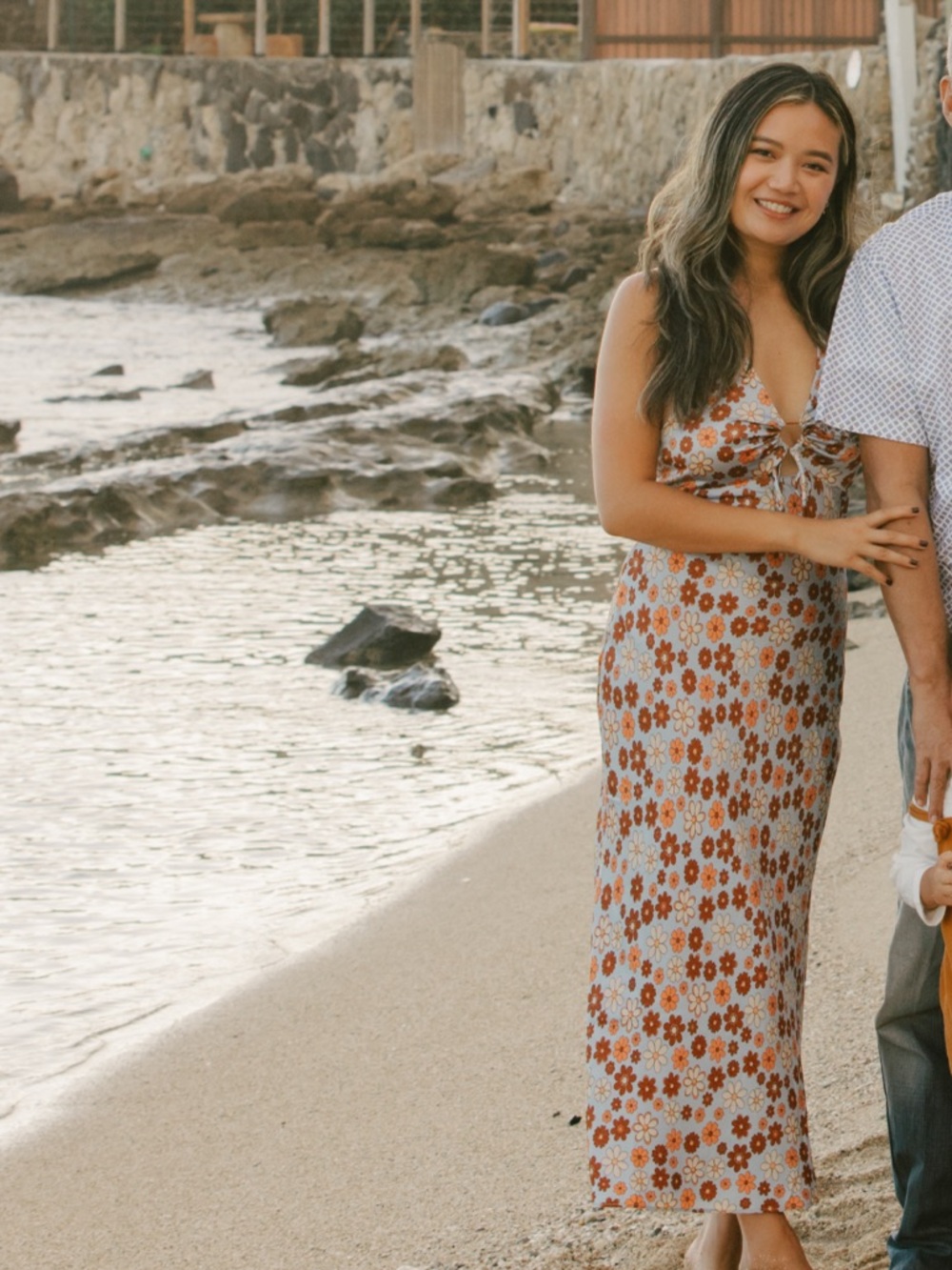 Floral Halter-Tie Maxi Dress in Sky Blue, Rust and Cream